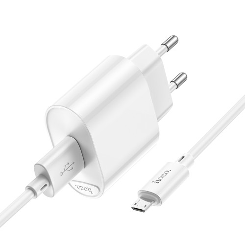 Мережевий зарядний пристрій з кабелем HOCO C109A Fighter single port QC3.0 charger set(Micro) White