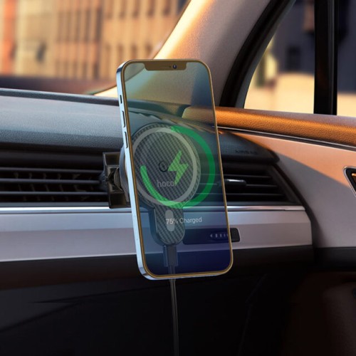 Автотримач для телефона з БЗП HOCO CA85 Ultra-fast magnetic wireless charging car holder Black