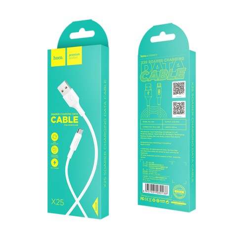 Кабель HOCO X25 USB to Micro 2A, 1m, PVC, PVC connectors, White