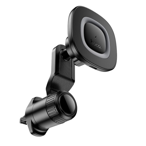 Автотримач для телефона з БЗП HOCO HW30 Crown magnetic wireless charging car holder (air outlet) Black Metal Gray