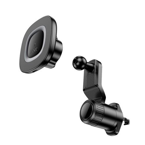 Автотримач для телефона з БЗП HOCO HW30 Crown magnetic wireless charging car holder (air outlet) Black Metal Gray