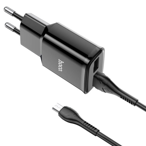 Мережевий зарядний пристрій з кабелем HOCO C88A Star round dual port charger set(Micro) 12W Black