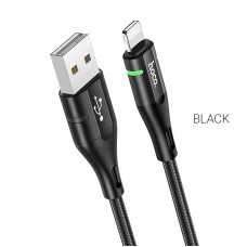 Кабель HOCO U93 USB to iP 2.4A, 1.2m, nylon, aluminum connectors, light indicator, Black