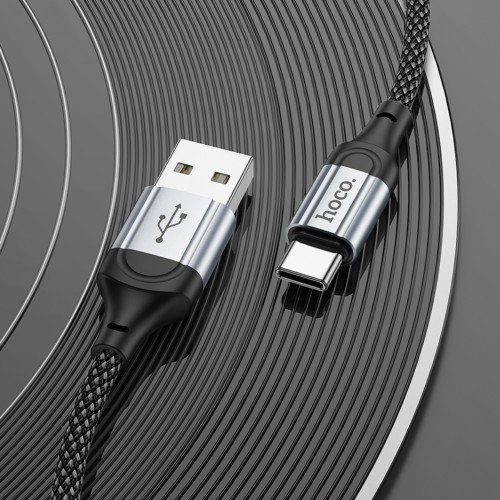Кабель HOCO X102 USB to Type-C 3A, 1m, nylon, aluminum connectors, Black