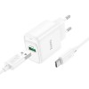 Мережевий зарядний пристрій з кабелем HOCO C140A Smart single port QC3.0 charger set (Type-C)(EU) White