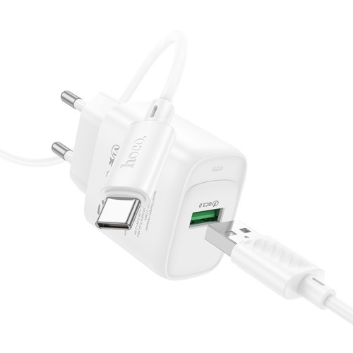 Мережевий зарядний пристрій з кабелем HOCO C140A Smart single port QC3.0 charger set (Type-C)(EU) White