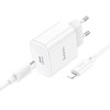 Мережевий зарядний пристрій з кабелем HOCO C76A Pro Majestic single port PD30W charger set (C to iP)(EU) White