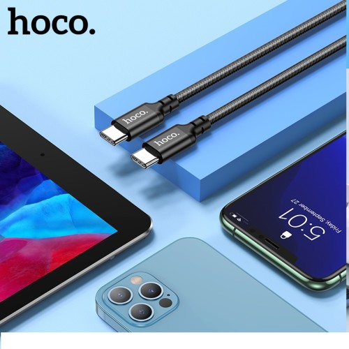 Кабель HOCO X14 Type-C to Type-C 60W, 1m, nylon, aluminum connectors, Black