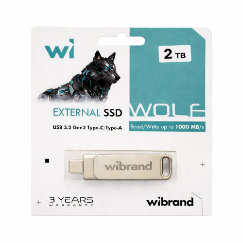 Портативний SSD Wibrand Wolf 2TB USB 3.2 Gen.2 Type-C/Type-A Read/Write 1000MB/s Silver