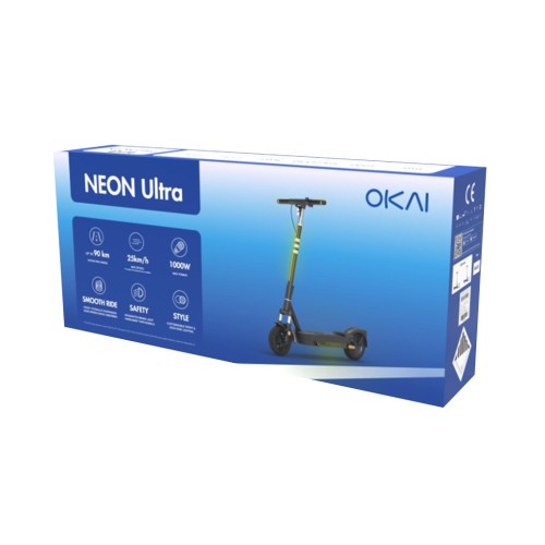 Електросамокат OKAI ES40-Black 10", 500(1000)W, 15.6Ah, 70km, 25km\h, 25%, NFC, App, 23kg