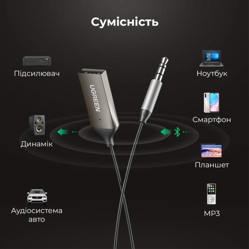 Bluetooth-ресивер UGREEN CM309 Bluetooth Car Receiver Aux with Mic Space Gray