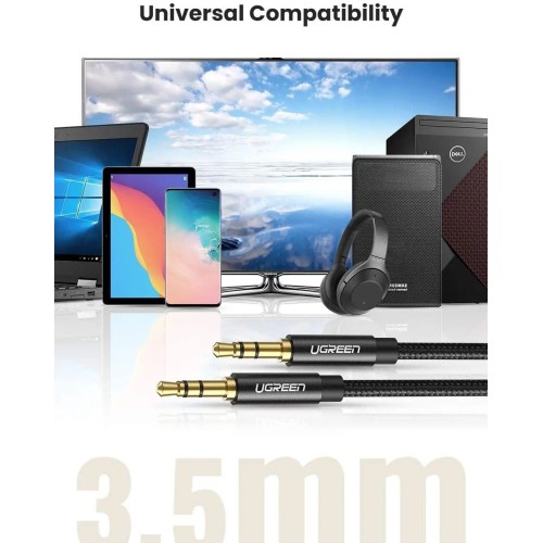 Аудіокабель UGREEN AV112 3.5mm Male to 3.5mm Male Cable Gold Plated Metal Case with Braid 1m (Black)(UGR-50361)