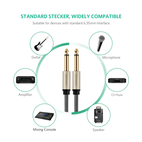 Аудіокабель UGREEN AV128 6.5mm  Male to Male Audio Cable Gray 2m(UGR-10638)