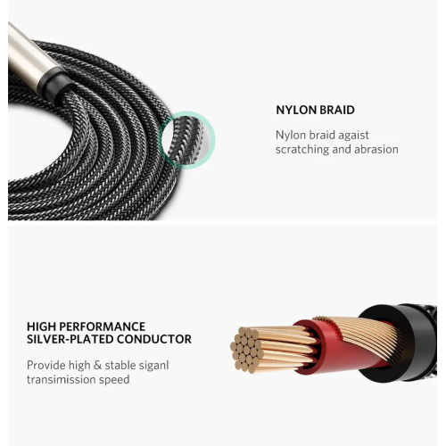Аудіокабель UGREEN AV128 6.5mm  Male to Male Audio Cable Gray 2m(UGR-10638)