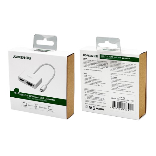USB-хаб UGREEN USB Type C to HDMI + VGA Converter (White)