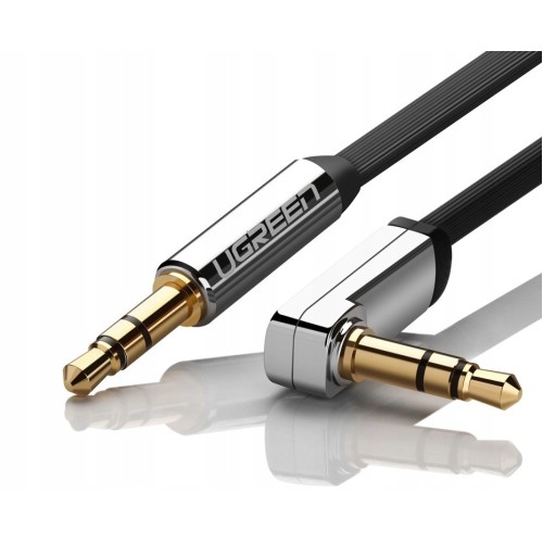 Аудіокабель UGREEN AV119 3.5mm Male to 3.5mm Male Straight to angle flat Cable  2m (Black)(UGR-10599)