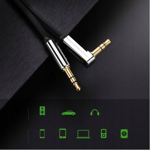 Аудіокабель UGREEN AV119 3.5mm Male to 3.5mm Male Straight to angle flat Cable  2m (Black)(UGR-10599)