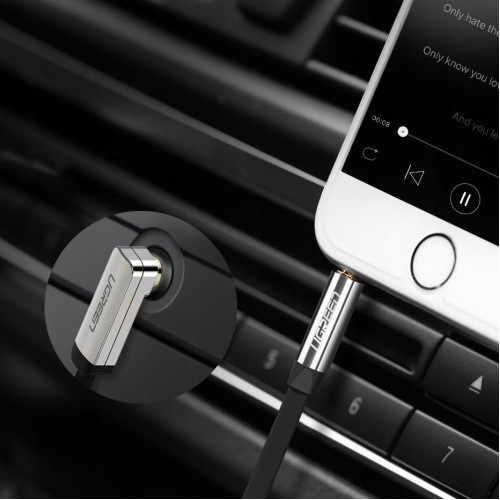 Аудіокабель UGREEN AV119 3.5mm Male to 3.5mm Male Straight to angle flat Cable  2m (Black)(UGR-10599)