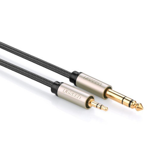 Аудіокабель UGREEN AV127 3.5mm Male to 6.35mm Male, TRS Stereo Audio Cable, nylon braid, 5m Gray
