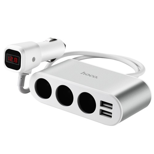 Автомобільний зарядний пристрій HOCO Z13 LCD one-pull-three car charger Silver