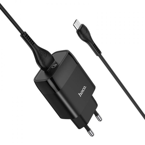 Мережевий зарядний пристрій з кабелем HOCO C72Q Glorious single port QC3.0 charger set(Micro) 18W Black
