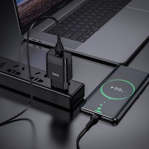 Мережевий зарядний пристрій з кабелем HOCO C72Q Glorious single port QC3.0 charger set(Micro) 18W Black