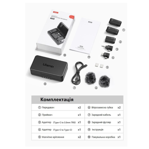 Бездротова мікрофонна система Ulanzi A100 dual-mic (3.5mm/Type-C)  (A014A)