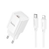 Мережевий зарядний пристрій з кабелем HOCO C148A Charm single port PD30W charger set (C to iP) (EU) White
