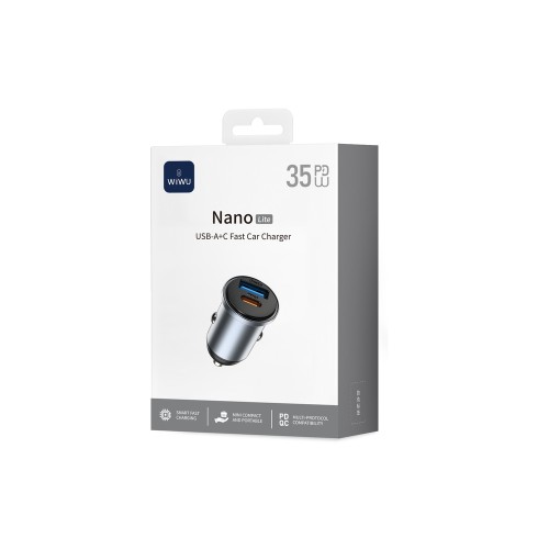 Автомобільний зарядний пристрій WIWU 35W Nano Lite A+C Fast Car Charger Wi-CC030 Gray