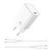 Мережевий зарядний пристрій з кабелем WIWU 20W Essen GaN Fast Charger+ Cable Combo Wi-G007 C-C EU White