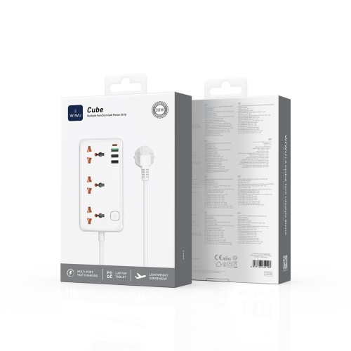 Мережевий подовжувач WIWU 30W Cube Multiple Function GaN Power Strip 1C3A+3 sockets Wi-S005 EU White
