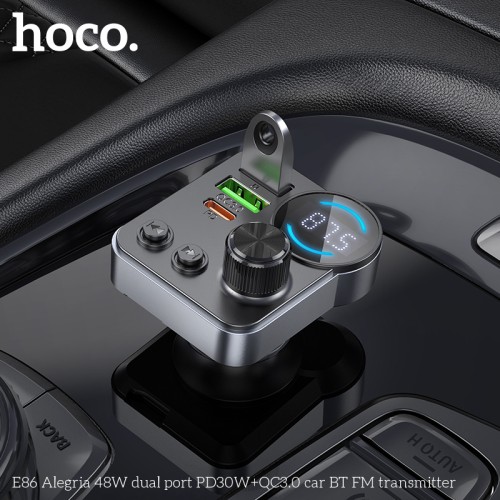 АЗП з FM-модулятором HOCO E86 Alegria 48W dual port PD30W+QC3.0 car BT FM transmitter Black
