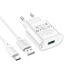 Мережевий зарядний пристрій з кабелем HOCO C109A Fighter single port QC3.0 charger set(Type-C) White