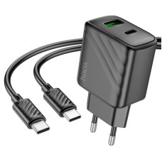 Мережевий зарядний пристрій з кабелем HOCO CS23A Sunlight dual-port PD30W+QC3.0 charger set(Type-C to Type-C)(EU) Black