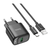 Мережевий зарядний пристрій з кабелем HOCO C140A Smart single port QC3.0 charger set(Type-C)(EU) Black