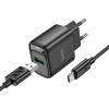 Мережевий зарядний пристрій з кабелем HOCO C140A Smart single port QC3.0 charger set(Type-C)(EU) Black