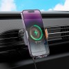 Автотримач для телефона з БЗП HOCO HW7 Transparent Discovery Edition wireless fast charging car holder(air outlet) Metal Gray