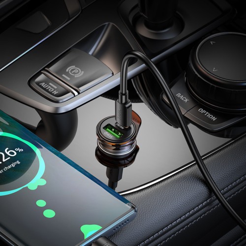 Автомобільний зарядний пристрій HOCO NZ16A Rigorous 43W dual port PD25W+QC3.0 car charger Metal Grey