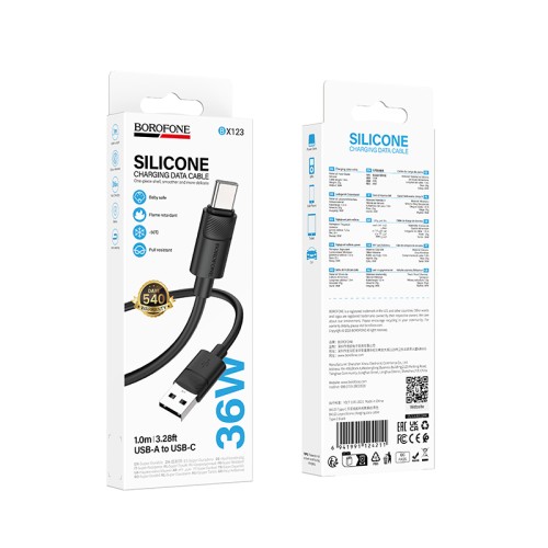 Кабель BOROFONE BX123 Leya silicone charging data cable Type-C Black