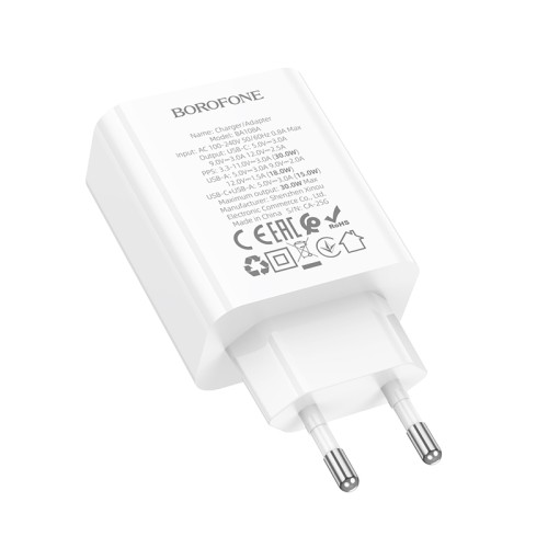 Мережевий зарядний пристрій BOROFONE BA108A Stellar PD30W+QC3.0 charger (EU) White