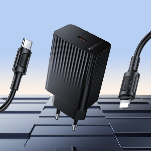 Мережевий зарядний пристрій з кабелем BOROFONE BAS75A Source single port PD30W charger set (C to iP) (EU) Black