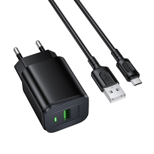 Мережевий зарядний пристрій з кабелем BOROFONE BAS82A Star single port QC3.0 charger set (Micro) (EU) Black
