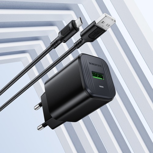 Мережевий зарядний пристрій з кабелем BOROFONE BAS82A Star single port QC3.0 charger set (Micro) (EU) Black