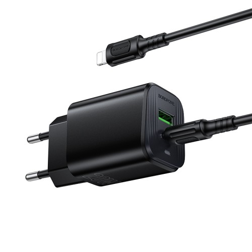 Мережевий зарядний пристрій з кабелем BOROFONE BAS83A Star PD20W+QC3.0 charger set (C to iP) (EU) Black