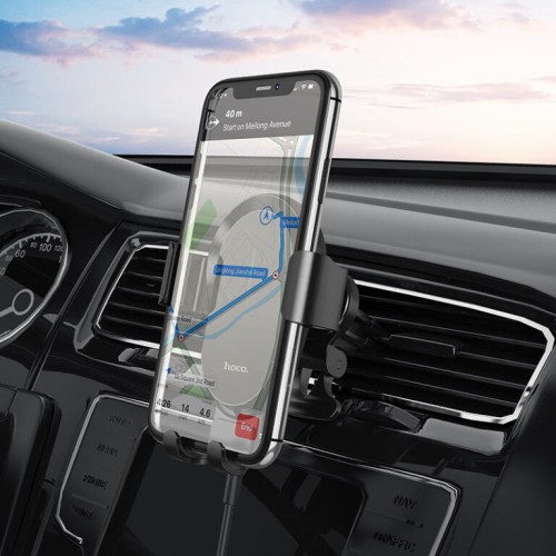 Автотримач для телефона з БЗП HOCO CA105 Guide three-axis linkage wireless charging car holder Black
