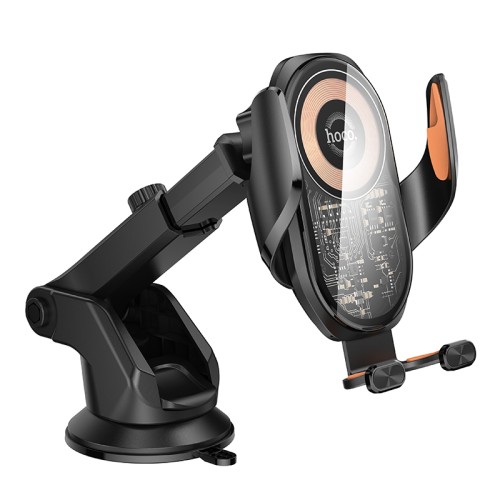 Автотримач для телефона з БЗП HOCO HW34 Blue whale 3-axis linkage wireless fast charging car holder(center console)