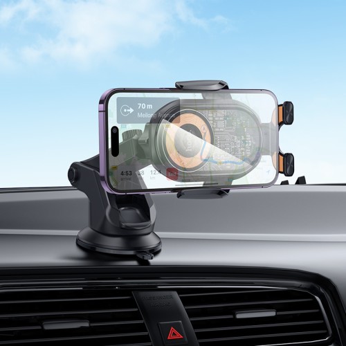 Автотримач для телефона з БЗП HOCO HW34 Blue whale 3-axis linkage wireless fast charging car holder(center console)