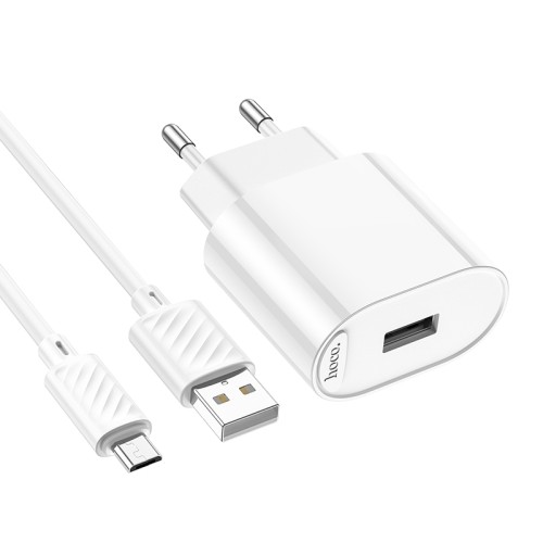 Мережевий зарядний пристрій з кабелем HOCO C109A(10.5W) Fighter single port charger set(Micro) White