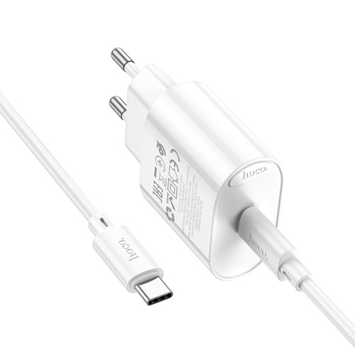 Мережевий зарядний пристрій з кабелем HOCO C109A(PD20W) Fighter single port PD20W charger set(C to C) White