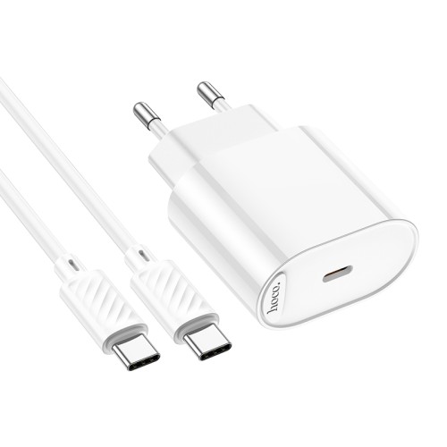 Мережевий зарядний пристрій з кабелем HOCO C109A(PD20W) Fighter single port PD20W charger set(C to C) White